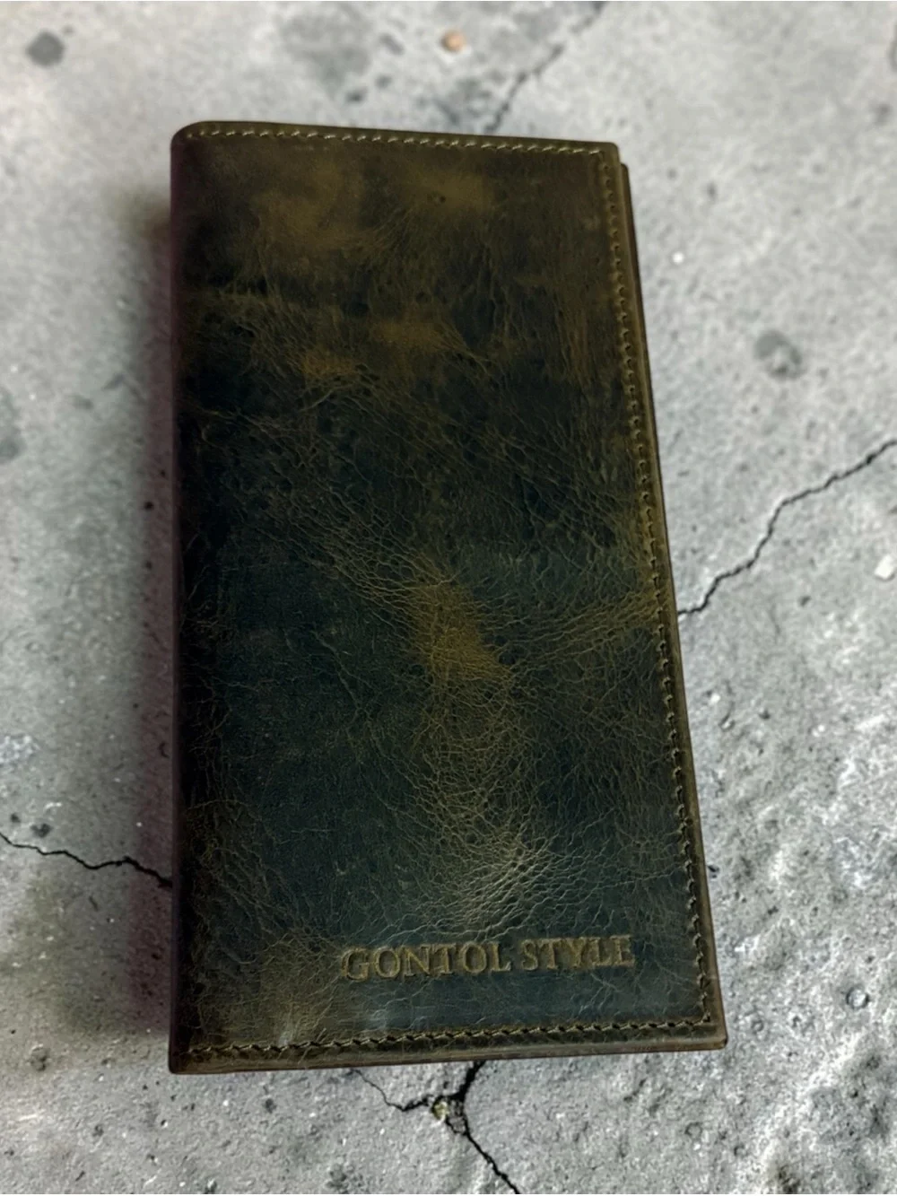 Gontol Style Leather Checkbook Wallet - Distressed Dark Brown